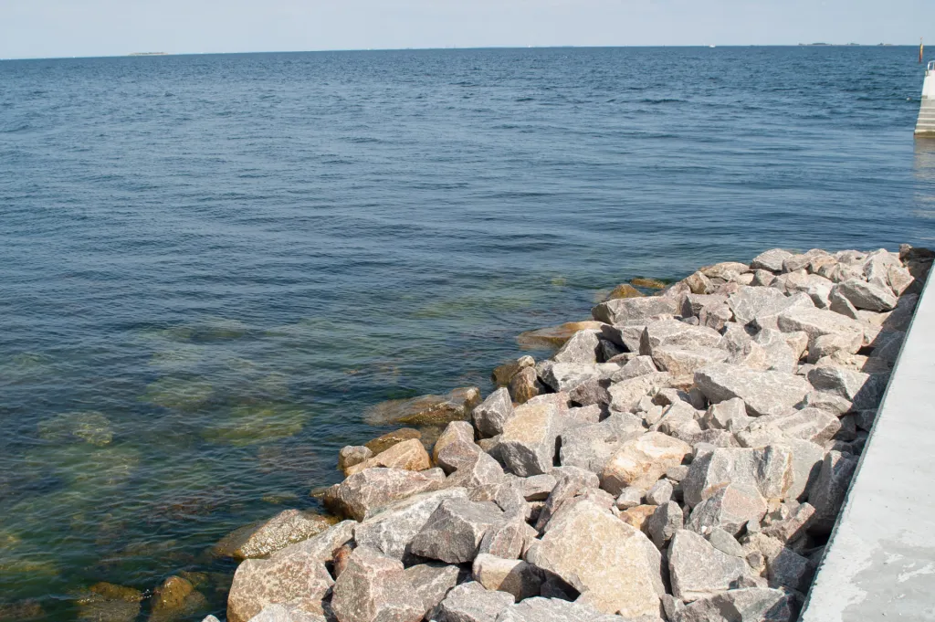 Amager Strand pier - There are several stone piers on Amager strand, reaching well into the deeper parts of the water